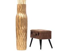 Leewadee Grand Vase A Poser Au Sol pour Branches Décoratives De Pampa, Vase en Bois De Manguier, 105 cm, Doré