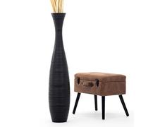 Leewadee Grand Vase A Poser Au Sol pour Branches Décoratives De Pampa, Vase en Bois De Manguier, 105 cm, Nero