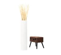 Leewadee Grand Vase A Poser Au Sol pour Branches Décoratives De Pampa, Vase en Bois De Manguier, 110 cm, Blanc