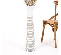 Leewadee Grand Vase A Poser Au Sol pour Branches Décoratives De Pampa, Vase en Bois De Manguier, 65 cm, Blanc
