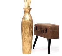 Leewadee Grand Vase A Poser Au Sol pour Branches Décoratives De Pampa, Vase en Bois De Manguier, 65 cm, Doré