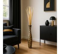 Leewadee Grand Vase A Poser Au Sol pour Branches Décoratives De Pampa, Vase en Bois De Manguier, 65 cm, Doré