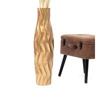 Leewadee Grand Vase A Poser Au Sol pour Branches Décoratives De Pampa, Vase en Bois De Manguier, 65 cm, Doré