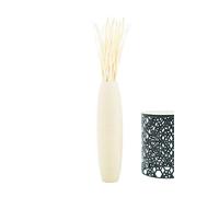Leewadee Grand Vase A Poser Au Sol pour Branches Décoratives De Pampa, Vase en Bois De Manguier, 65 cm, Crème