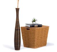 Leewadee Grand Vase A Poser Au Sol pour Branches Décoratives De Pampa, Vase en Bois De Manguier, 65 cm, Marron