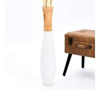 Leewadee Grand Vase A Poser Au Sol pour Branches Décoratives De Pampa, Vase en Bois De Manguier, 65 cm, écru