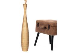 Leewadee Grand Vase A Poser Au Sol pour Branches Décoratives De Pampa, Vase en Bois De Manguier, 65 cm, Doré