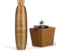 Leewadee Grand Vase A Poser Au Sol pour Branches Décoratives De Pampa, Vase en Bois De Manguier, 85 cm, Doré
