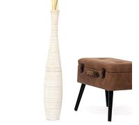 Leewadee Grand Vase A Poser Au Sol pour Branches Décoratives De Pampa, Vase en Bois De Manguier, 90 cm, White Wash