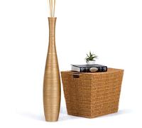 Leewadee Grand Vase A Poser Au Sol pour Branches Décoratives De Pampa, Vase en Bois De Manguier, 90 cm, Doré