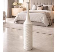 Leewadee Grand Vase sur Pied 14 x 65 cm - Haut Vase en Métal Blanc pour Décoration Maison