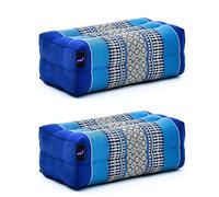 Leewadee Lot de 2 grands coussins brique de yoga 35 x 18 x 12 cm avec garnissage en Kapok - soutien stable, housse Bleu, Yin yoga, méditation, pilates, étirements, appui tête/bras/jambes