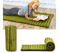 Leewadee Matelas De Sol Pliable, Futon Japonais Enroulable, Lit D'Appoint 1 Personne, Chauffeuse 1 Place, Tapis Méditation en Kapok, 190 x 70 cm, Vert