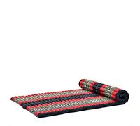 LEEWADEE Matelas De Sol Pliable, Futon Japonais Enroulable, Lit D'Appoint 1 Personne, Chauffeuse 1 Place, Tapis Méditation en Kapok, Noir Rouge