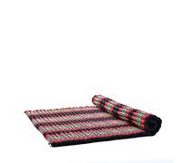 Leewadee Matelas De Sol Pliable, Futon Japonais Enroulable, Lit D'Appoint 2 Personnes, Chauffeuse 2 Places, Tapis Méditation en Kapok, 190 x 145 cm, Noir Rouge
