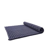 Leewadee Matelas De Sol Pliable, Futon Japonais Enroulable, Lit D'Appoint 2 Personnes, Chauffeuse 2 Places, Tapis Méditation en Kapok, 190 x 145 cm, Bleu Blanc