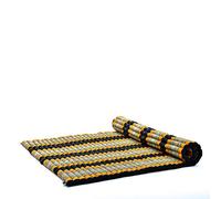 Leewadee Matelas De Sol Pliable, Futon Japonais Enroulable, Lit D'Appoint 2 Personnes, Chauffeuse 2 Places, Tapis Méditation en Kapok, 190 x 145 cm, Noir Orange