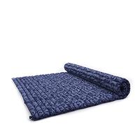Leewadee Matelas De Sol Pliable, Futon Japonais Enroulable, Lit D'Appoint 2 Personnes, Chauffeuse 2 Places, Tapis Méditation en Kapok, 190 x 145 cm, Bleu Blanc