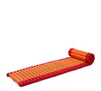 Leewadee Matelas De Sol Pliable, Futon Japonais Enroulable, Lit D'Appoint, Chauffeuse, Tapis De Yoga Ou Méditation en Kapok, 190 x 50 cm, Orange Rouge
