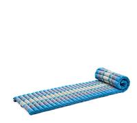 Leewadee Matelas De Sol Pliable, Futon Japonais Enroulable, Lit D'Appoint, Chauffeuse, Tapis De Yoga Ou Méditation en Kapok, 190 x 50 cm, Bleu Clair