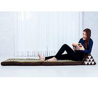 LEEWADEE - Matelas Pliable XXL Confortable avec Coussin Lecture, Futon Japonais, Chaise De Sol Ou Pouf Lit Thaï, 225 x 50 cm, Marron Vert