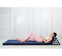 LEEWADEE - Matelas Pliable XXL Confortable avec Coussin Lecture, Futon Japonais, Chaise De Sol Ou Pouf Lit Thaï, 225 x 50 cm, Bleu Blanc