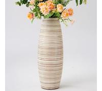 Leewadee Vase Decoratif A Poser Au Sol - Vase pour Fleurs Ou Pampas, 34 cm Haut, White Wash, Résine