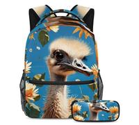 L'efficacité de l'autruche et de la fleur rencontre le style, sac à dos avec trousse à crayons, sac de voyage essentiel pour garçons, filles et adolescents, multicolore, B:29.4x20x40cm\
