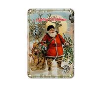 LeforYCL Plaque murale en métal « Old Time Santa is Coming » « Christmas is Wonderful » - Plaque murale antique Hello Winter pour bureau, maison, restaurant, café, 30,5 x 20,3 cm