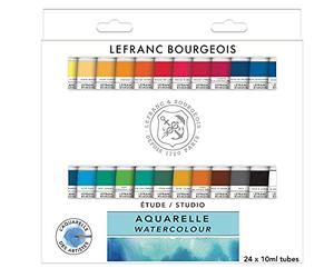 Lefranc Bourgeois 301449 Studio Aquarelle - Set de 24 Tubes d’Aquarelle, Couleurs Variées