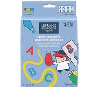 Lefranc Bourgeois 301488 Spoty Kit de peinture pour enfants avec 4 crayons ergonomiques et 13 pochoirs réutilisables, 26 motifs de lettres