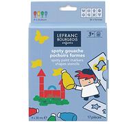 Lefranc Bourgeois 301489 Spoty Kit de peinture pour enfants avec 4 crayons ergonomiques et 13 pochoirs réutilisables, 26 motifs de forme