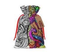 Left and Right Brain Advantage Sacs de Noël imprimés avec cordon de serrage et ruban rouge - Pochettes cadeaux réutilisables en toile de jute avec cordon de serrage, taille M