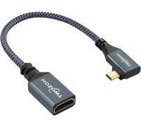 Left Angled Micro HDMI to HDMI Adapter,90°Degree Micro HDMI Male to HDMI Female Cable Supports 4K 3D 1080p (20CM)