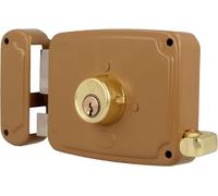 Left Rim Lock With Locking Lever,Tongue And Handle-Gold Steel-Measurement: 120 X 95 Mm-For Wooden Entrance Or Passage Doors.