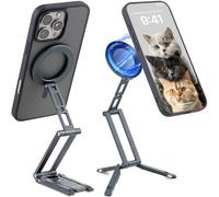 Leftfoto Support de téléphone magnétique solide en métal à 3 axes réglable et pliable pour téléphone portable - Mini trépied de bureau compatible avec iPhone 16/15 Pro Max/14 Pro/13/12/MagSafe ou