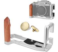 Leftfoto XT5 Poignée de support en forme de L avec poignée en bois pour appareil photo Fuj XT5, avec plaque de dégagement rapide Arca inférieure intégrée, avec bouton d'obturateur en cuivre