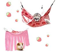 LEFTSTARER Hamac à suspendre pour petit animal domestique - Pour hamster, rat, sauteur, perroquet, cochon d'Inde - Hamac à fraises et cachette d'angle