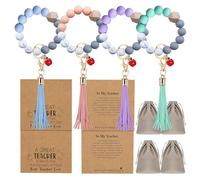 LEFTSTARER Lot de 4 bracelets de reconnaissance pour enseignants, cadeaux en vrac pour femme avec cartes de remerciement de la part d'un étudiant, bracelet en silicone pour enseignant, One Size