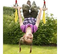Leftwei Barre de Balançoire Trapèze Réglable avec Anneaux, équipement d'entraînement de Gymnastique en Bois de 45 Cm pour Enfants et Adultes, avec 2 Boucles de Connexion, Idéale pour Aire de Jeux