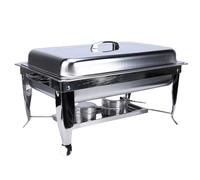 Leftwei Ensemble de Buffet de Réchaud avec Couvercle carré en Acier Inoxydable à Double Compartiment pour Serveur, Chauffe-plats, Cadre Pliable pour Restaurant Commercial événement