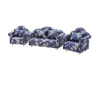 Leftwei Ensemble de canapé pour Maison de Poupée, échelle 1:12, élégant, Cadre en Bois, Tissu en Coton, canapé Miniature avec 4 Oreillers pour Maisons de Poupée (Ensemble de à Fleurs Bleues)