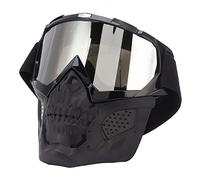Leftwei Masque de Lunettes de Crâne, Masque de Moto Détachable avec Bande Réglable, à Porter pour l'équitation Hors Route, la Randonnée, l'alpinisme (Monture Noire, Verres argentés)