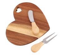 Leftwei Planche à Fromage en Forme de Cœur, Plateau de Service en Bois, Planche à Charcuterie avec Coupe-beurre et Fourchette, Assiette à Gâteau, Plateau de Service Décoratif pour Collation, Gâteau,