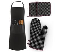 LEFUNDA® 5 Ensemble de cuisine pièces comprend un tablier de barbecue ajustable à 3 poches, des gants de four et des maniques, conçu pour les cuisiniers amateurs, les restaurants et les cafés.