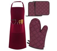 LEFUNDA® 5 Ensemble de cuisine pièces comprend un tablier de barbecue ajustable à 3 poches, des gants de four et des maniques, conçu pour les cuisiniers amateurs, les restaurants et les cafés.