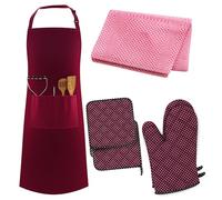 LEFUNDA® 7 pièces Ensemble de cuisine comprend un tablier de barbecue ajustable à 3 poches, des gants de four, des maniques et des torchons, conçu pour les cuisiniers amateurs, les restaurants cafés.