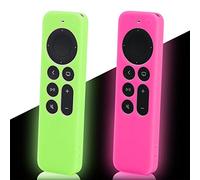 LEFXMOPHY Lot de 2 coques de rechange pour télécommande Apple TV 4K 2021 Series 6 Génération 6ème génération, Siri 2ème peau en silicone phosphorescente avec cordon Vert et rose