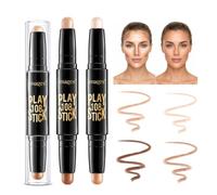 LEFZUR 2 Sticks Contouring Double Extrémité, Stick Bronzer et Highlighter crème pour Sculpter le Visage, Set de Maquillage 4 Tons, waterproof et longue tenue, pour le nez et les sourcils,éclat naturel
