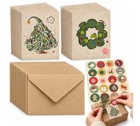 LEFZUR Set de cartes de Noël avec enveloppes - 20 cartes de vœux avec motif branches de sapin & couronne, in utocollants pour famille, amis & clients